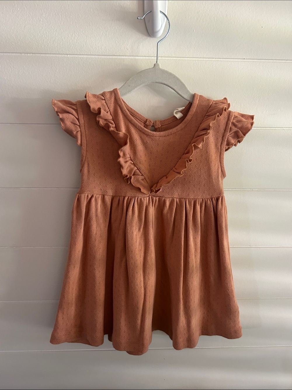 Quincy Mae Ruffle Sleeve Dress in Rust